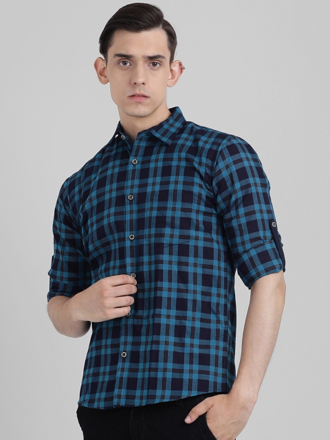 Being Fab Men Blue Slim Fit Checked Casual Shirt
