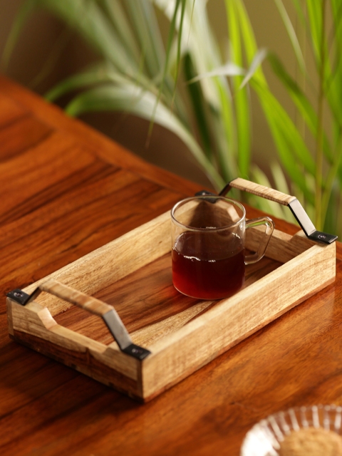 ExclusiveLane Brown Sheesham Wood Rectangular Handwoven Serving Tray