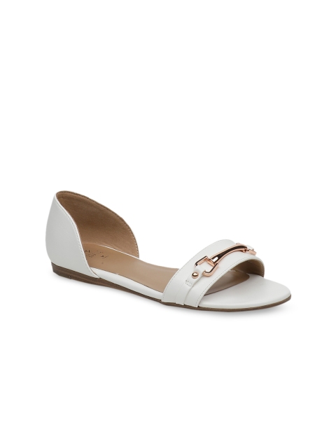Call It Spring Women White Solid Open Toe Flats