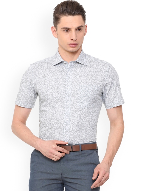 Louis Philippe Men Grey Regular Fit Printed Formal Shirt