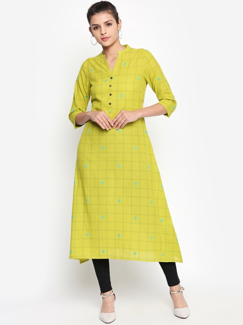 RANGMANCH BY PANTALOONS Women Yellow Checked A-Line Kurta