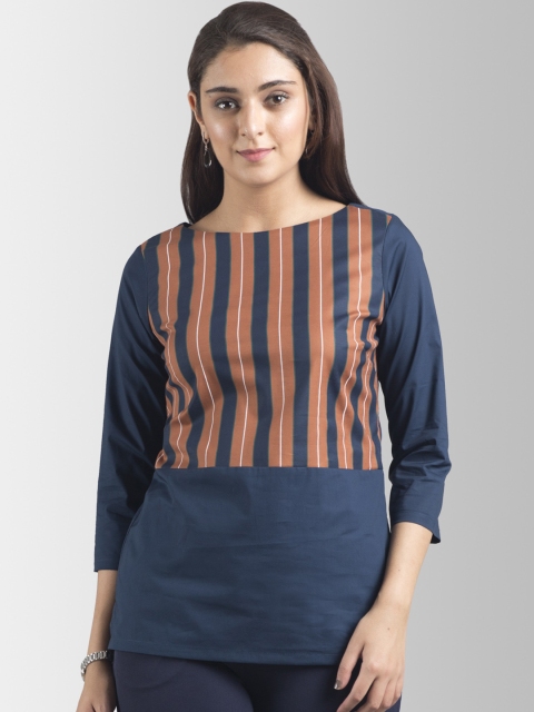 FableStreet Women Navy Blue Striped Top