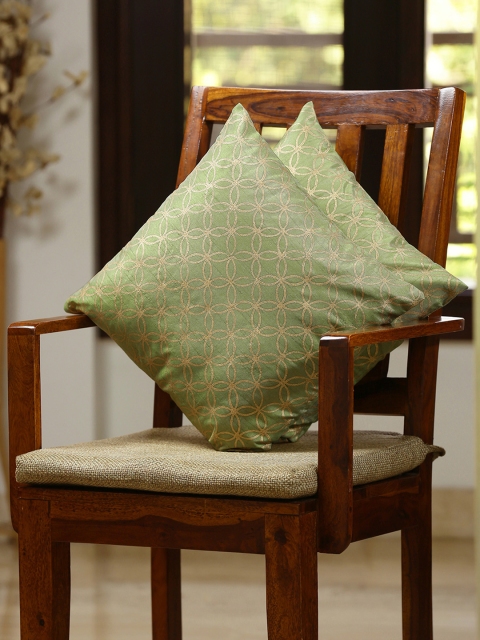 ExclusiveLane Green Set of 2 Ethnic Motifs Square Cushion Covers