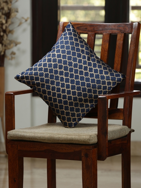 ExclusiveLane Navy Single Ethnic Motifs Square Cushion Cover, Navy blue