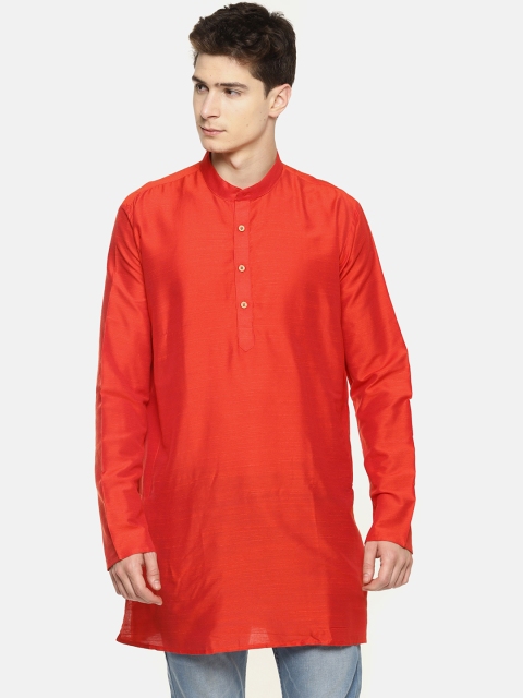 TATTVA Men Red Solid Straight Kurta