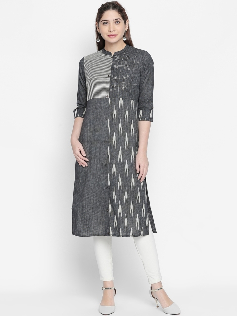 RANGMANCH BY PANTALOONS Women Grey Woven Design Straight Kurta