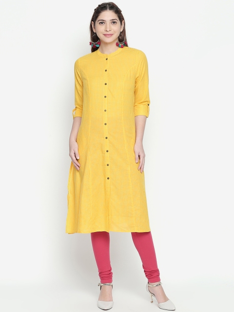 RANGMANCH BY PANTALOONS Women Yellow Checked A-Line Kurta