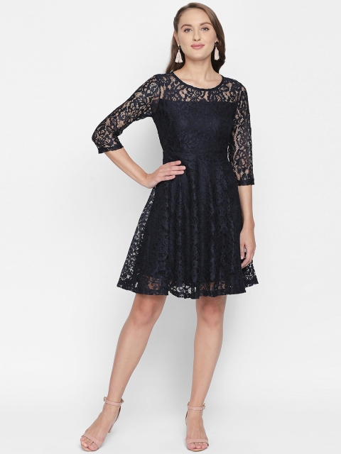 Honey by Pantaloons Women Navy Blue Lace Fit and Flare Dress