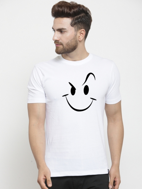 Friskers Men White Printed Round Neck T-shirt