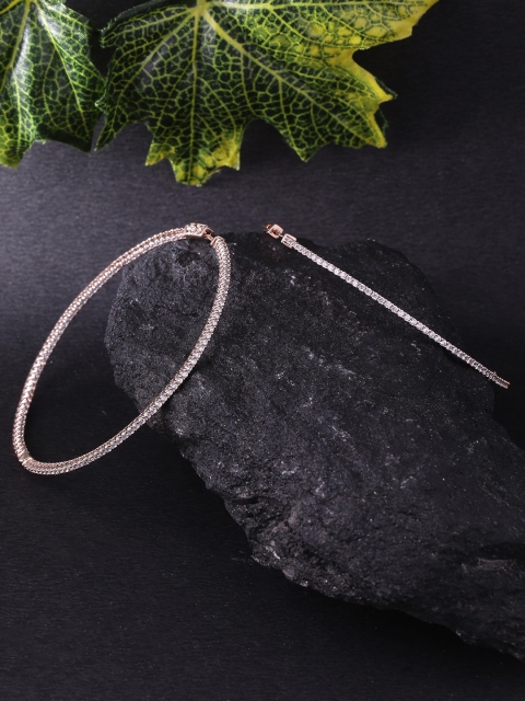 Voylla Rose Gold & White Brass-Plated Handcrafted Circular Hoop Earrings