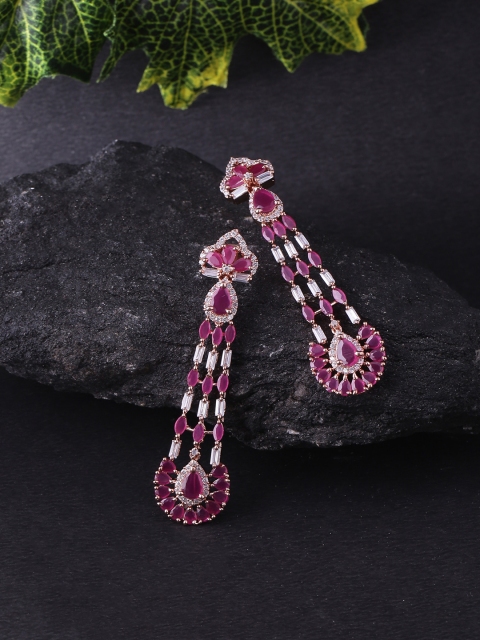 Voylla Rose Gold & White Brass-Plated Handcrafted Classic Drop Earrings
