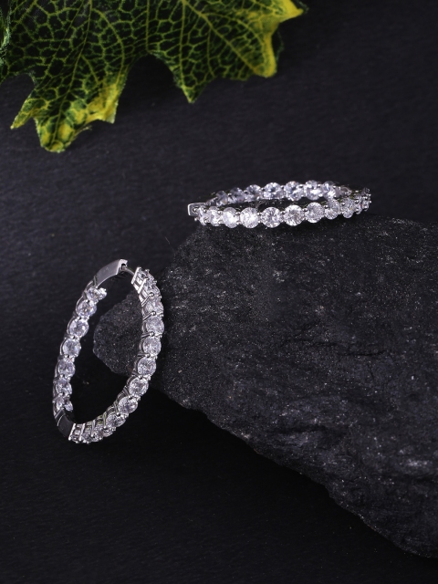 Voylla White & Silver-Plated Handcrafted Circular Hoop Earrings