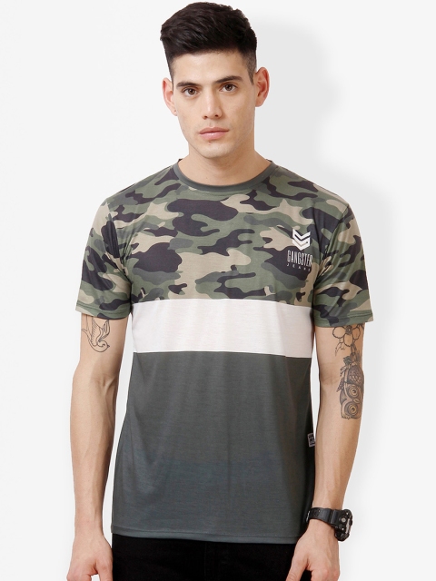 gangster JEANS Men Green Printed Round Neck T-shirt