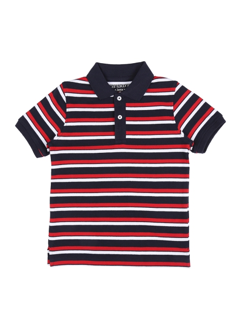 Pantaloons Junior Boys Black Striped Polo Collar T-shirt