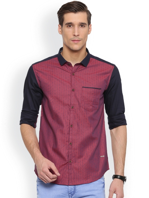 WITH Men Red & Black Slim Fit Self Design Casual Shirt