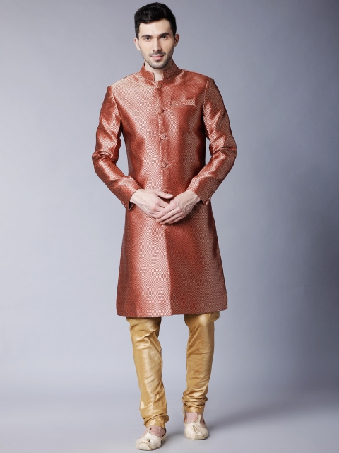 Svanik Men Red & Gold-Toned Sherwani Set