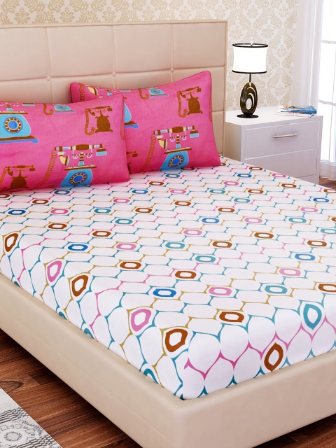 SEJ by Nisha Gupta White & Pink Geometric 144 TC Cotton 1 King Bedsheet with 2 Pillow Covers
SEJ by Nisha Gupta White & Pink Geometric 144 TC Cotton 1 King Bedsheet with 2 Pillow Covers