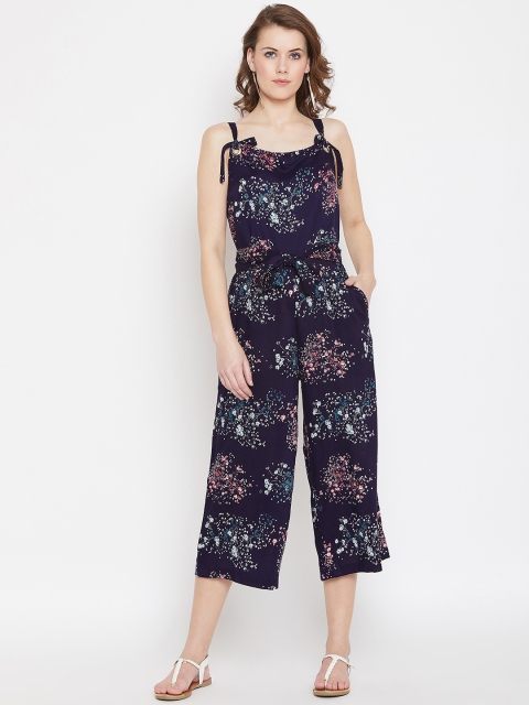 PURYS Navy Blue Printed Culotte Jumpsuit