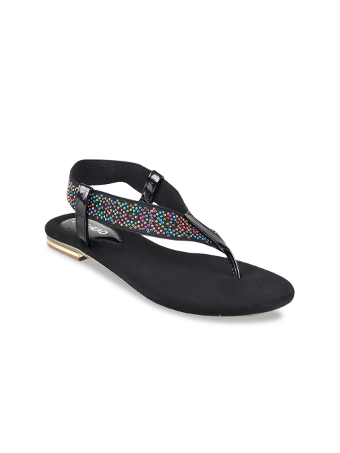 SOLE HEAD Women Black Solid T-Strap Flats