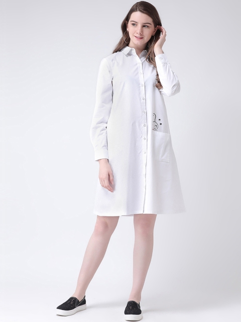 MsFQ Women White Solid Shirt Dress