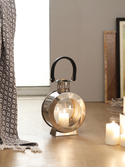 HOME DECOR INDIA Silver-Toned & Transparent Candle Lantern