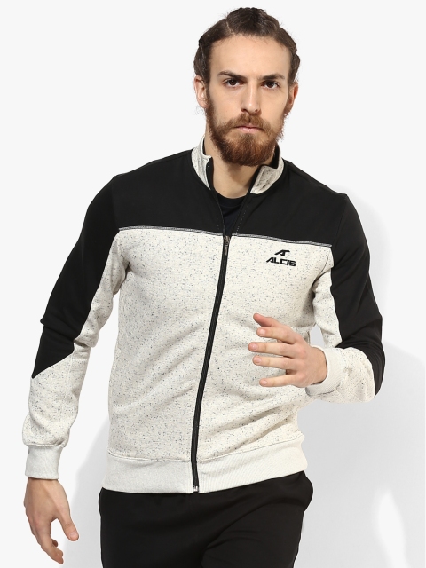 Alcis Men Off-White & Black Self Design Sweatshirt
