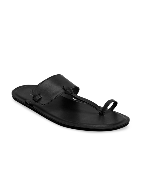 SCENTRA Men Black Solid Leather One Toe Flats