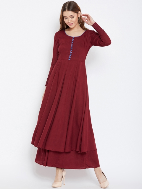 PANIT Women Maroon Solid Kurta with Palazzos