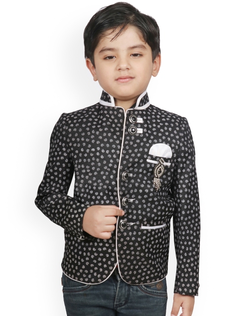SG YUVRAJ Boys Black & White Self Design Regular-Fit Single-Breasted Blazer