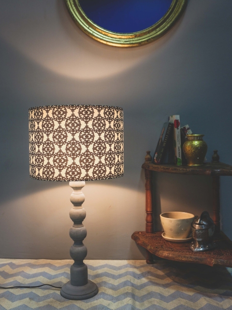 Grated Ginger Grey Printed Handcrafted Table Lamp with Shade