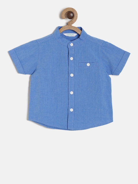 MINI KLUB Boys Blue Regular Fit Self Design Casual Shirt