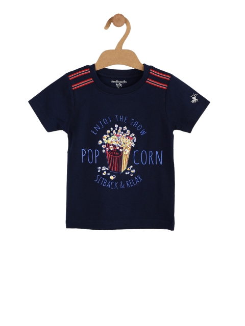 Stupid Cupid Boys Blue Printed Round Neck T-shirt