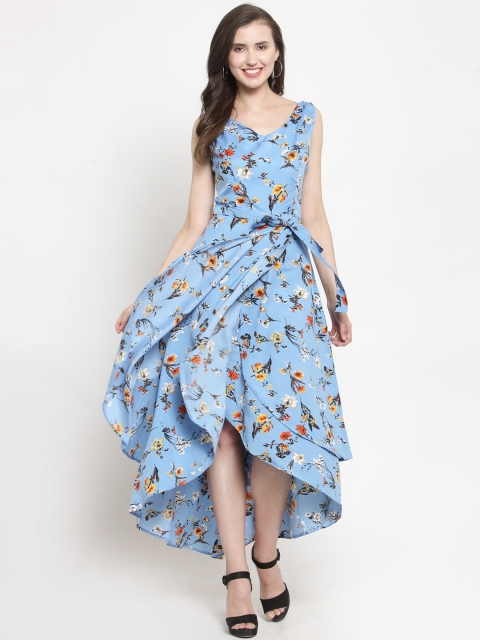 Just Wow Women Blue Printed Fit and Flare Dress