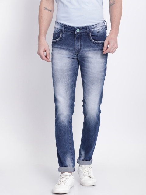 NO NEXT Men Blue & Off-White Slim Fit Mid-Rise Clean Look Jeans