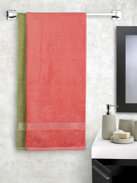 SPACES Set of 2 Green & Pink 450GSM Bath Towels