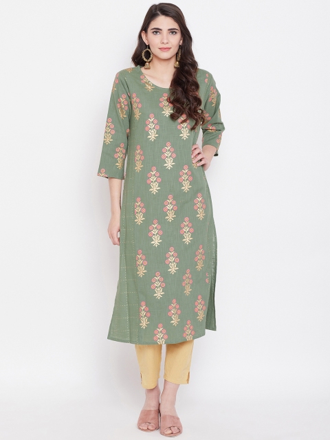 One of a Kind Women Olive Green Printed A-Line Kurta