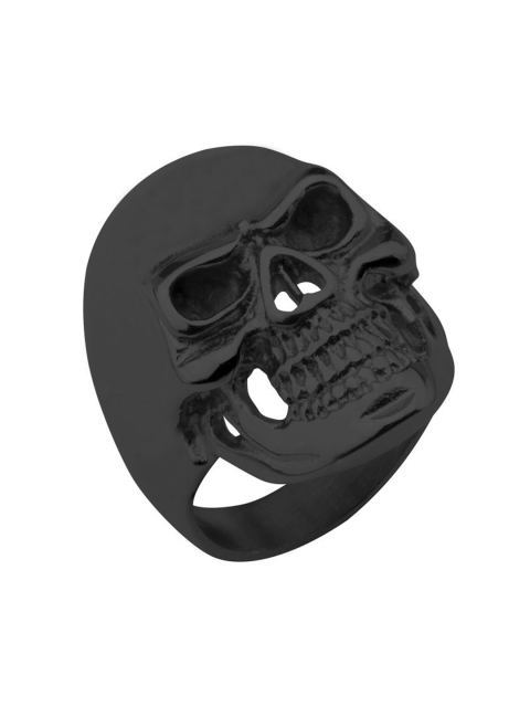 Inox Jewelry Men Black Grinning Skull-Shaped Stainless Steel Finger Ring