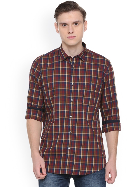 Van Heusen Sport Men Brown & Navy Blue Slim Fit Checked Casual Shirt