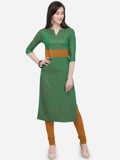 Kvsfab Women Green Solid Straight Kurta