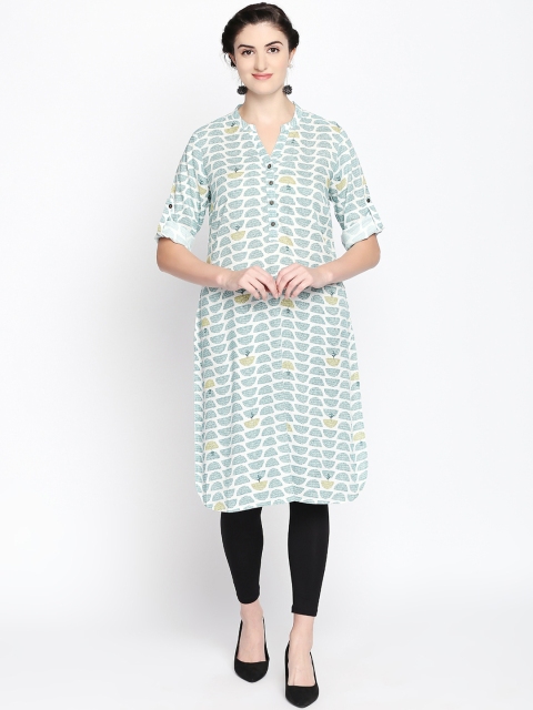 RANGMANCH BY PANTALOONS Women Turquoise Blue Printed Straight Kurta