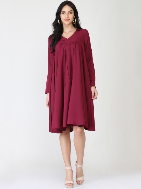 Abhishti Women Maroon Solid A-Line Dress