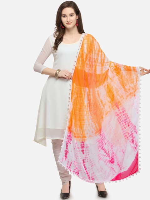 Satrani Orange & Pink Printed Dupatta
