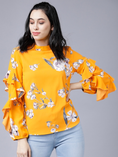Tokyo Talkies Women Yellow Printed Top