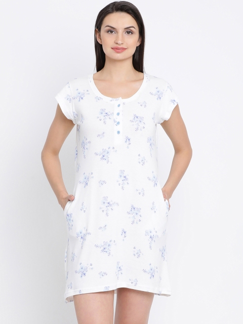 Clovia White Printed Nightdress NS1192P18XL