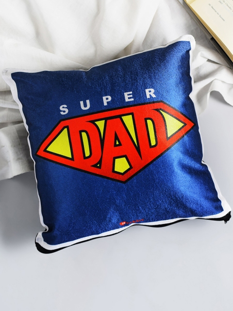 Archies Navy-Blue & Red Super Dad Printed Square Cushion