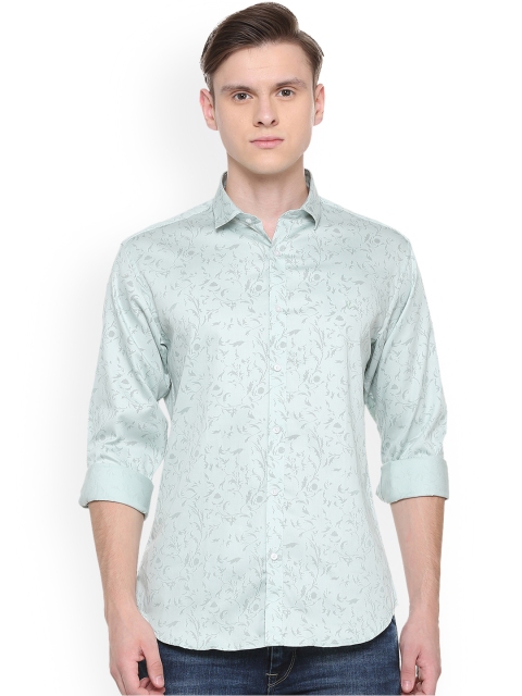 V Dot Men Green Slim Fit Printed Casual Shirt
