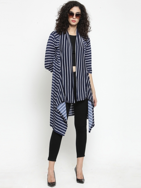 Clora Creation Navy Blue & White Striped Open Front Shrug