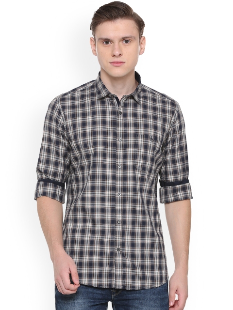 Van Heusen Sport Men Navy Blue & Off-White Slim Fit Checked Casual Shirt