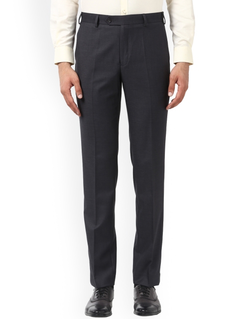 Park Avenue Men Grey Slim Fit Self Design Formal Trousers