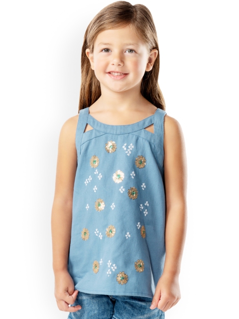 Cherry Crumble Girls Blue Printed A-Line Top